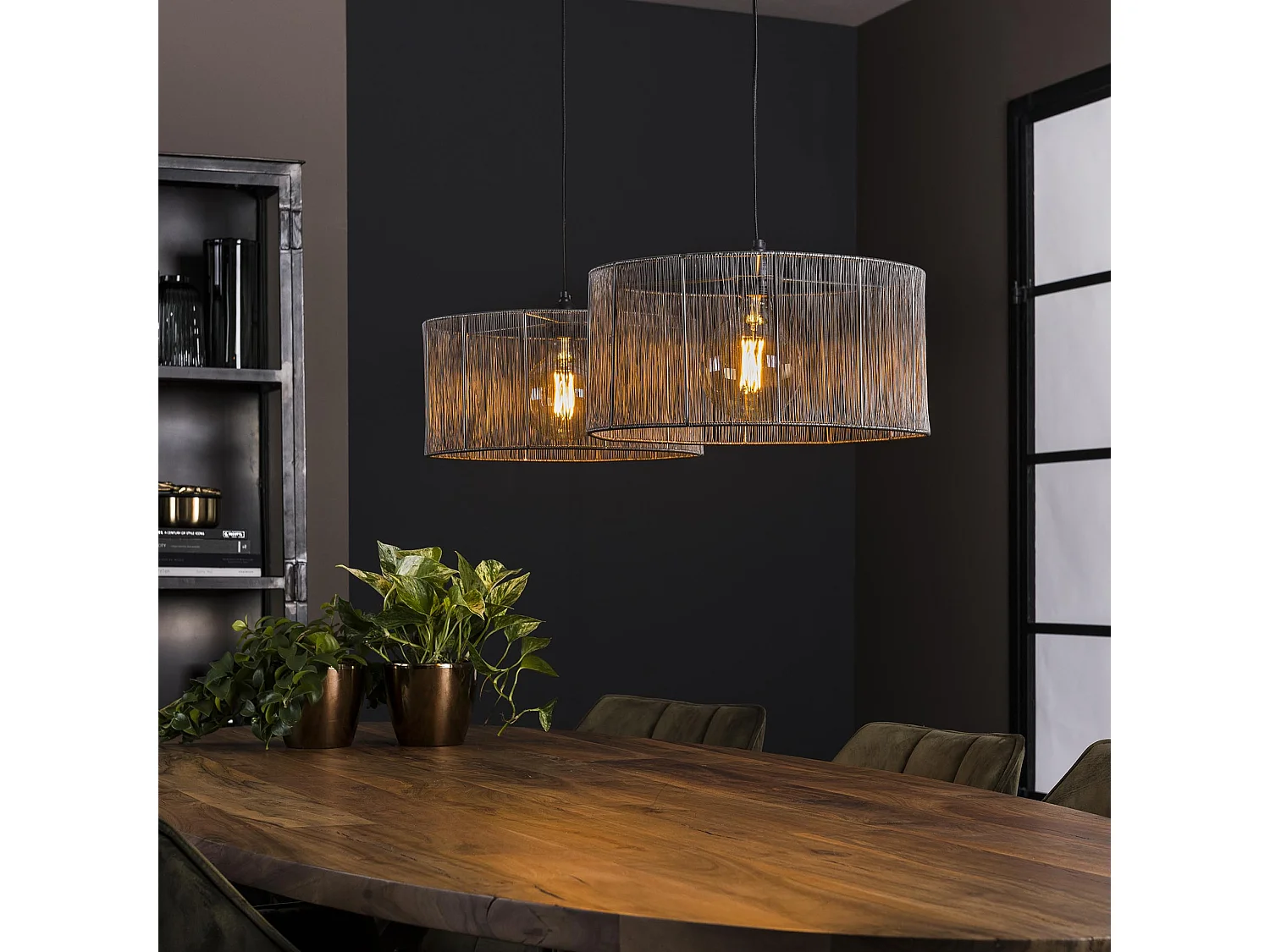 Hanglamp 2L Stringshade - Metaal - Zwart Nikkel - 120x45x150