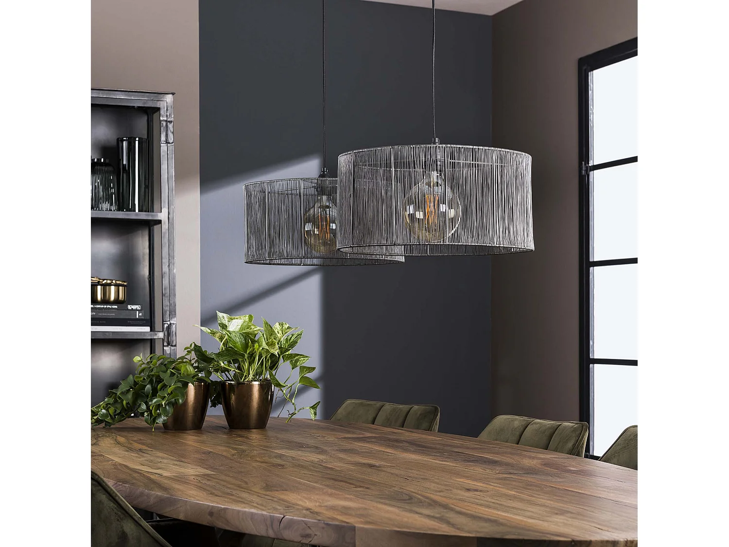 Hanglamp 2L Stringshade - Metaal - Zwart Nikkel - 120x45x150