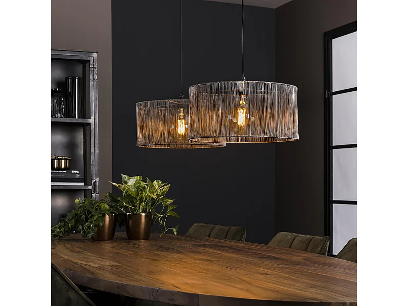 Hanglamp 2L Stringshade - Metaal - Zwart Nikkel - 120x45x150