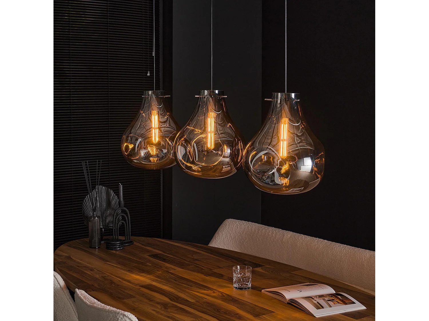 Hanglamp 3L Dent Glass - Artic Zwart