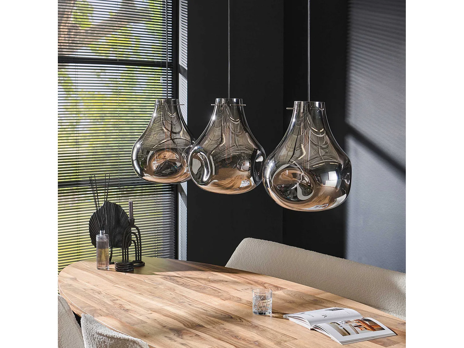 Hanglamp 3L Dent Glass - Artic Zwart