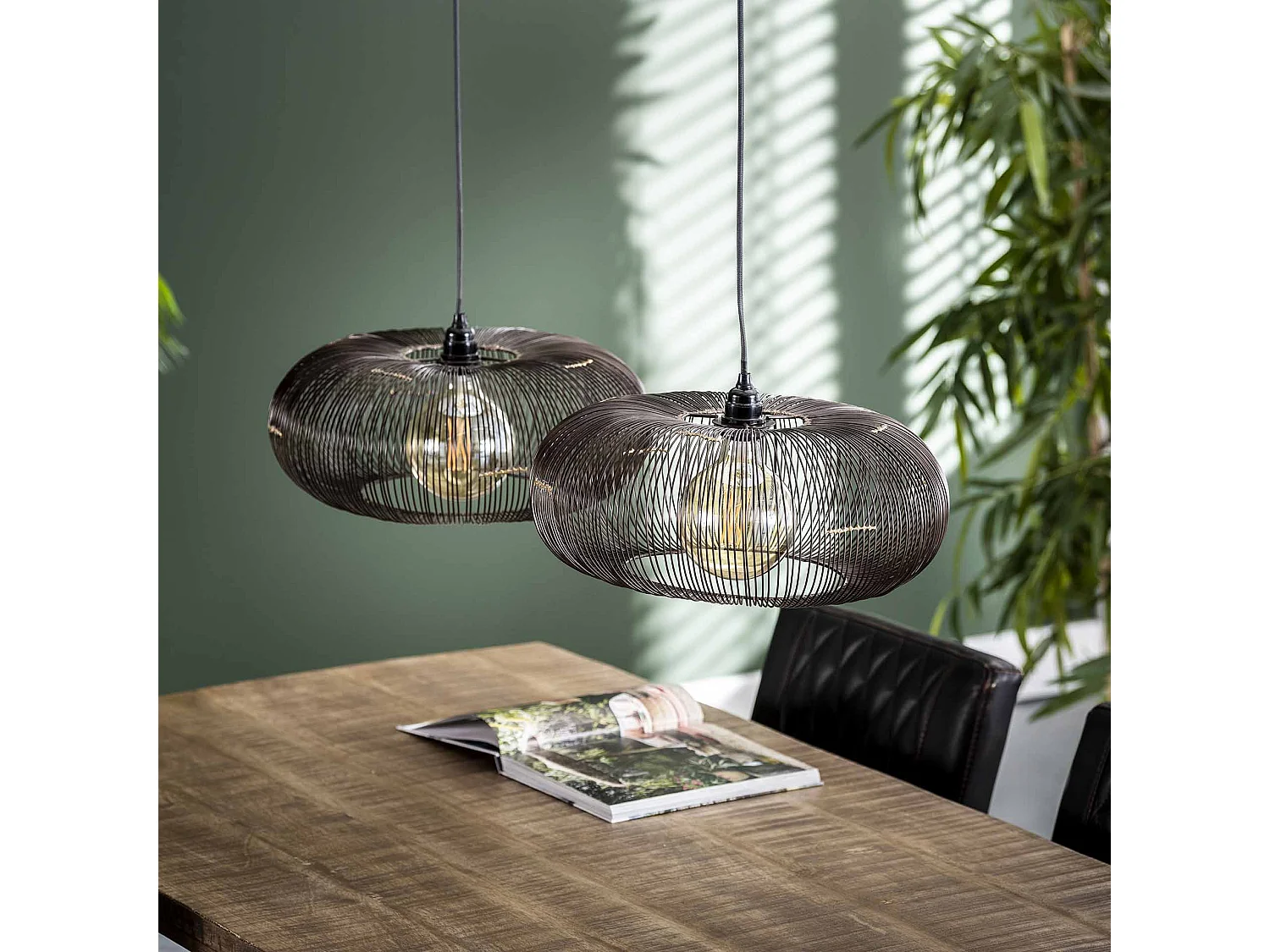 Hanglamp met 2 lampen - Koper kleurig - 150cm - Disk vorm Ø43