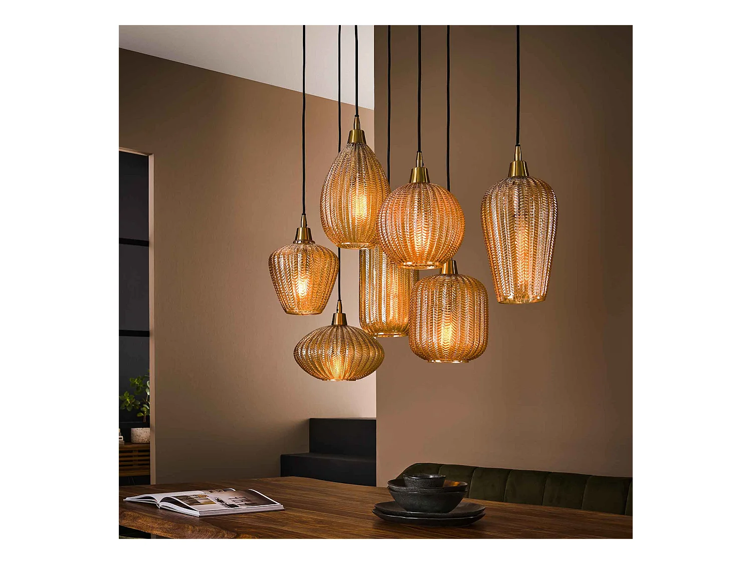 Suspension Pattern 4+3 Lampes - Verre