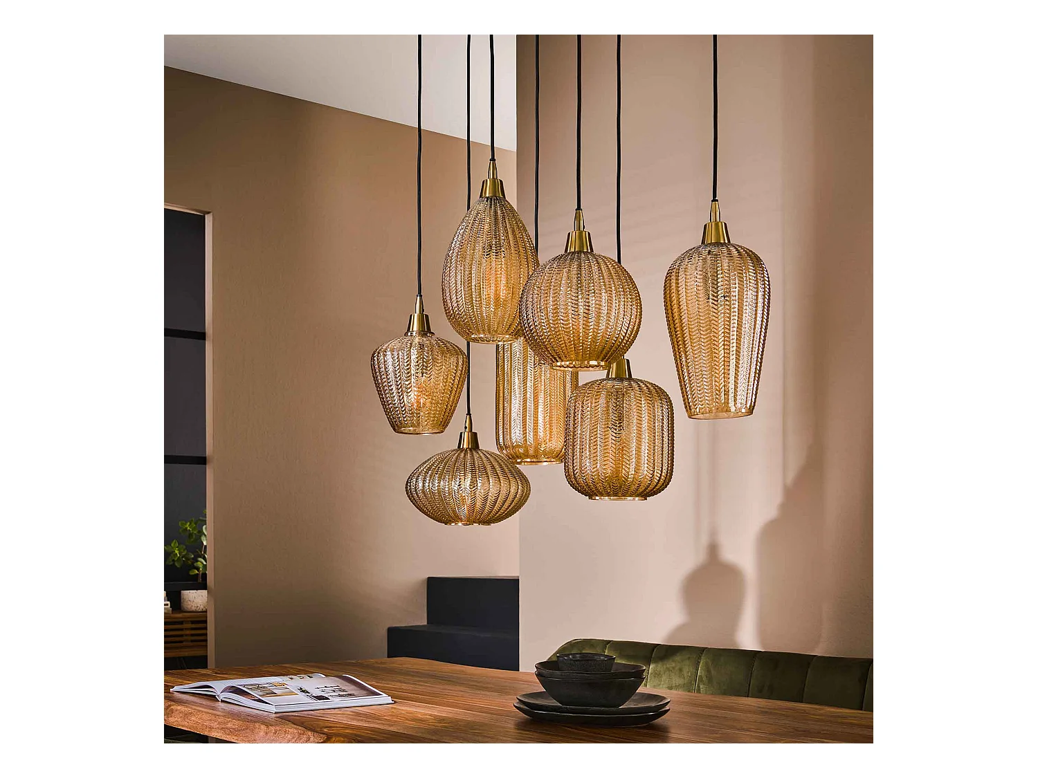 Suspension Pattern 4+3 Lampes - Verre