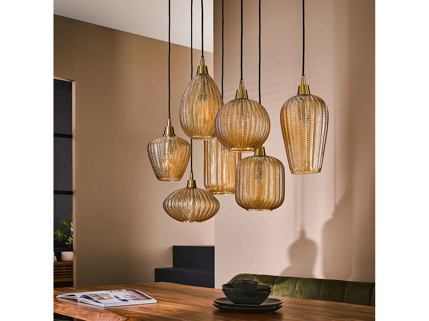 Lámpara colgante Patrón 4+3 Lámparas - Cristal