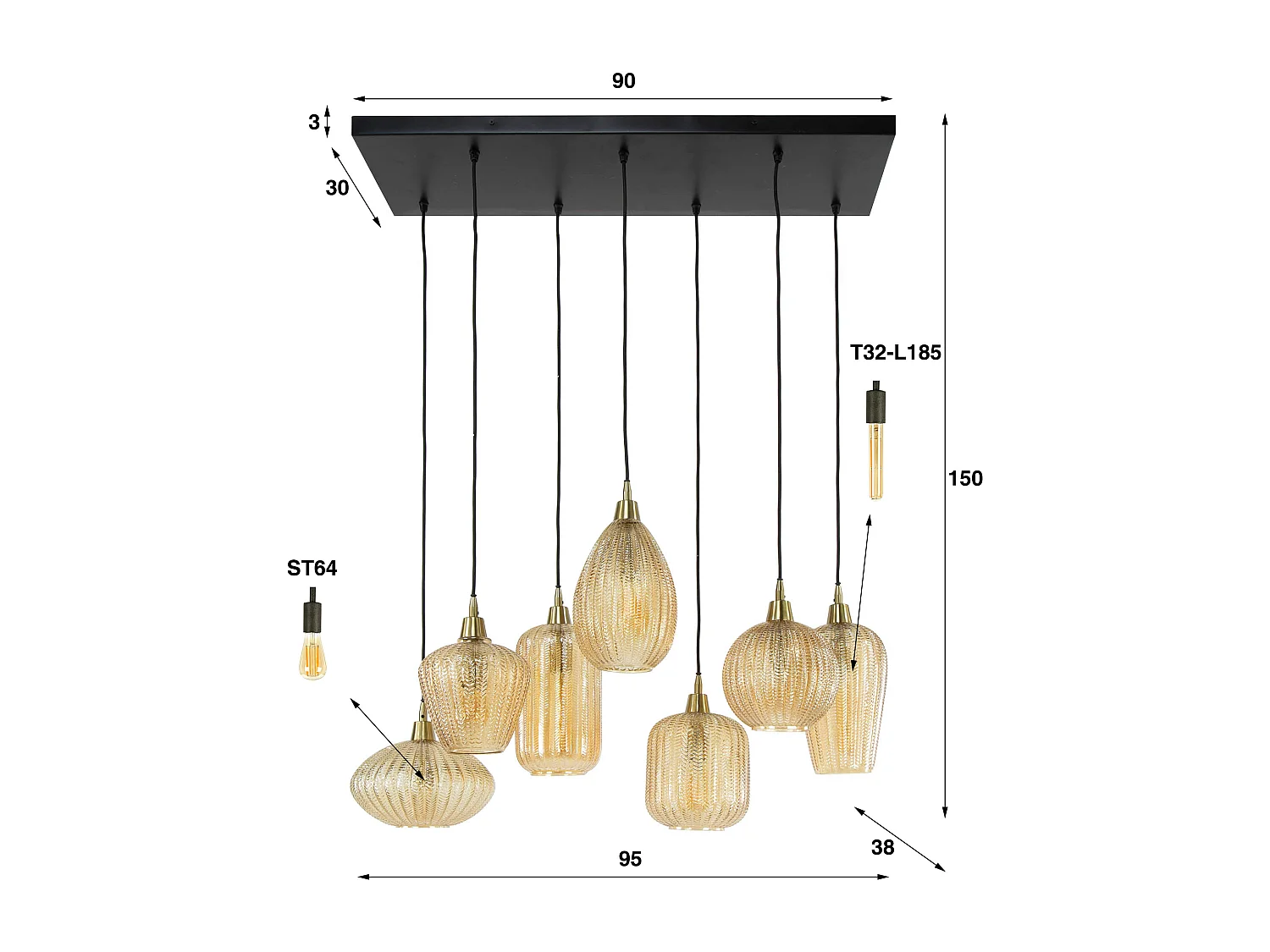 Lámpara colgante Patrón 4+3 Lámparas - Cristal