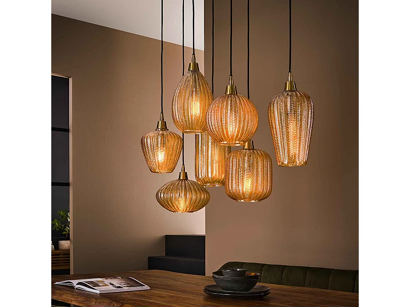 Suspension Pattern 4+3 Lampes - Verre