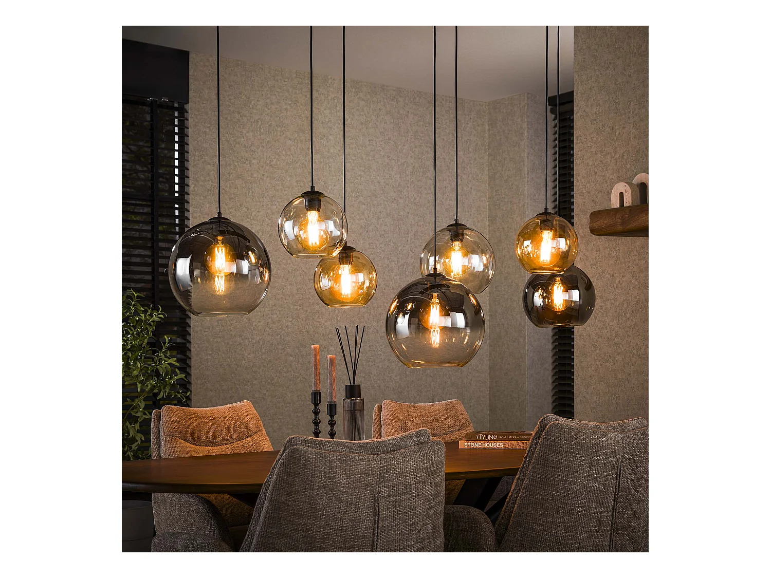 Suspension 4+3 Multi Globe XL - 7 points lumineux - Noir arctique