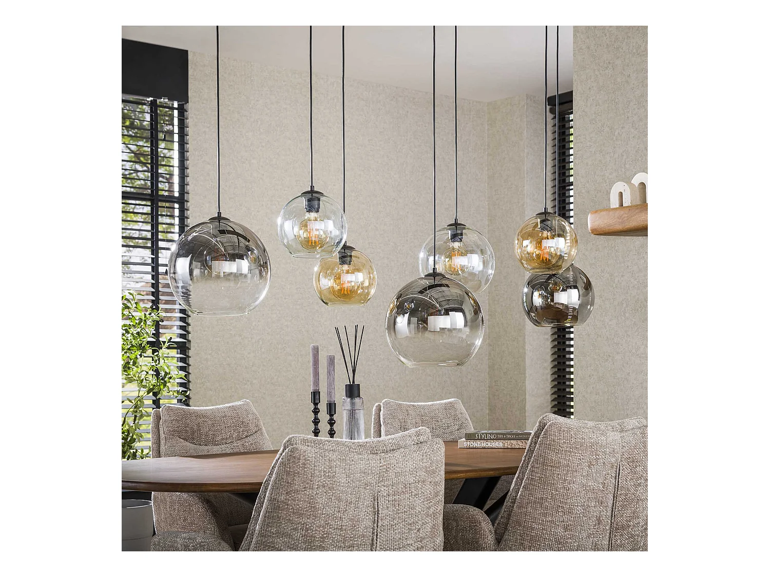 Suspension 4+3 Multi Globe XL - 7 points lumineux - Noir arctique