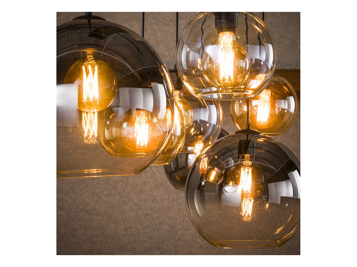 Suspension 4+3 Multi Globe XL - 7 points lumineux - Noir arctique