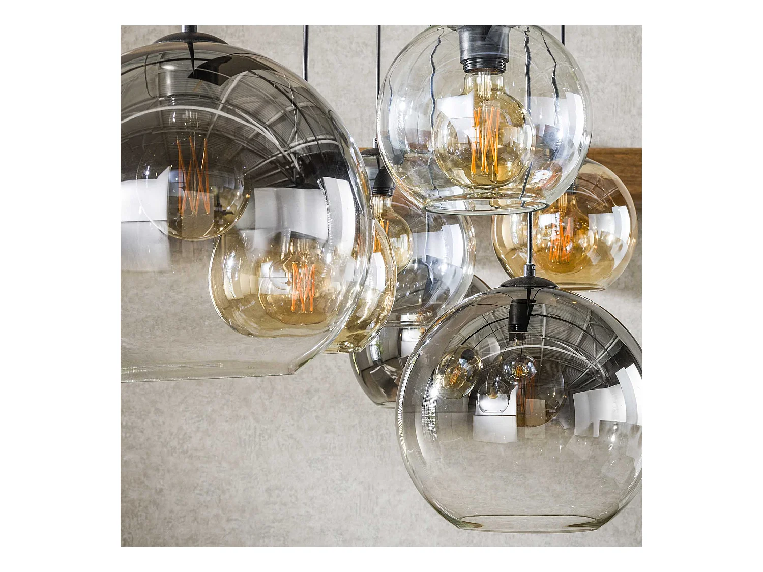 Suspension 4+3 Multi Globe XL - 7 points lumineux - Noir arctique