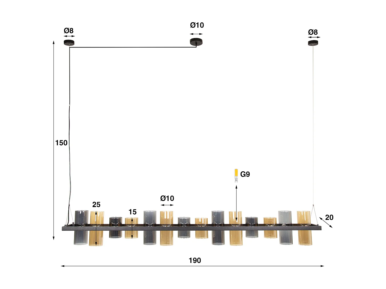 Suspension cylindrique 14 L en verre mixte (G9) - Noir arctique
