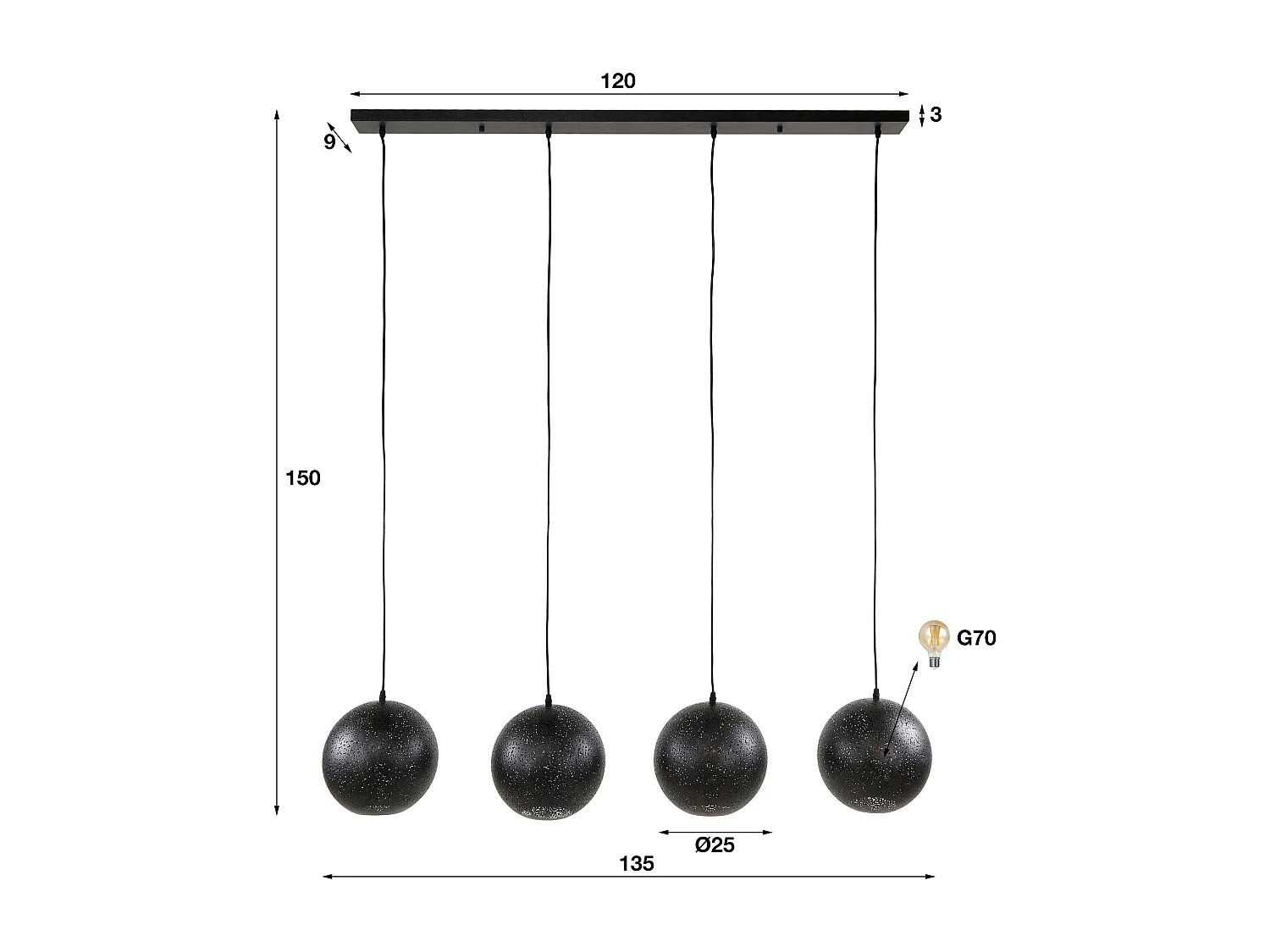 Suspension 4x Ø25 Zip - Noir Artic