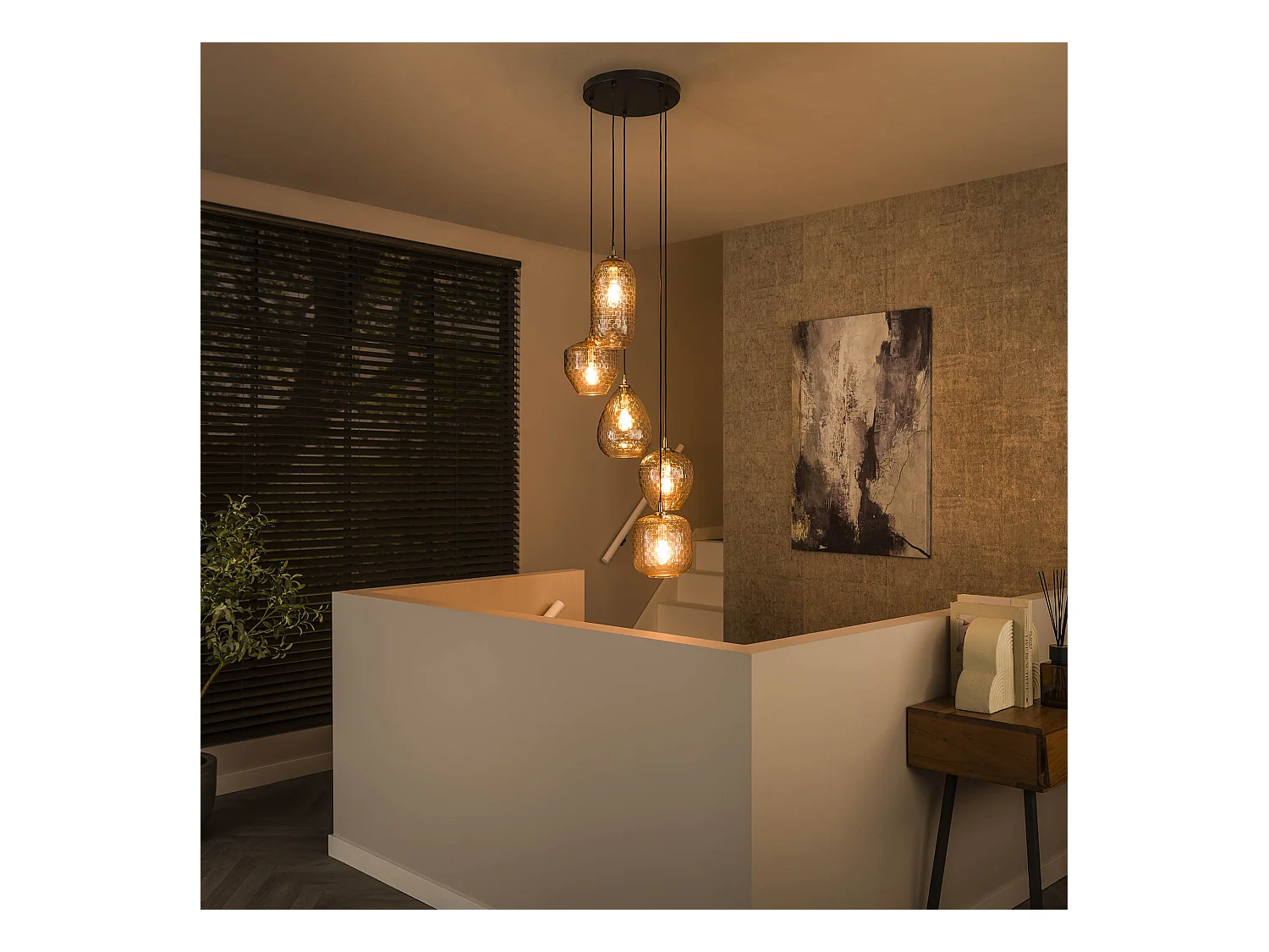 Suspension 5 L à motif patch et gradins - Verre diamanté