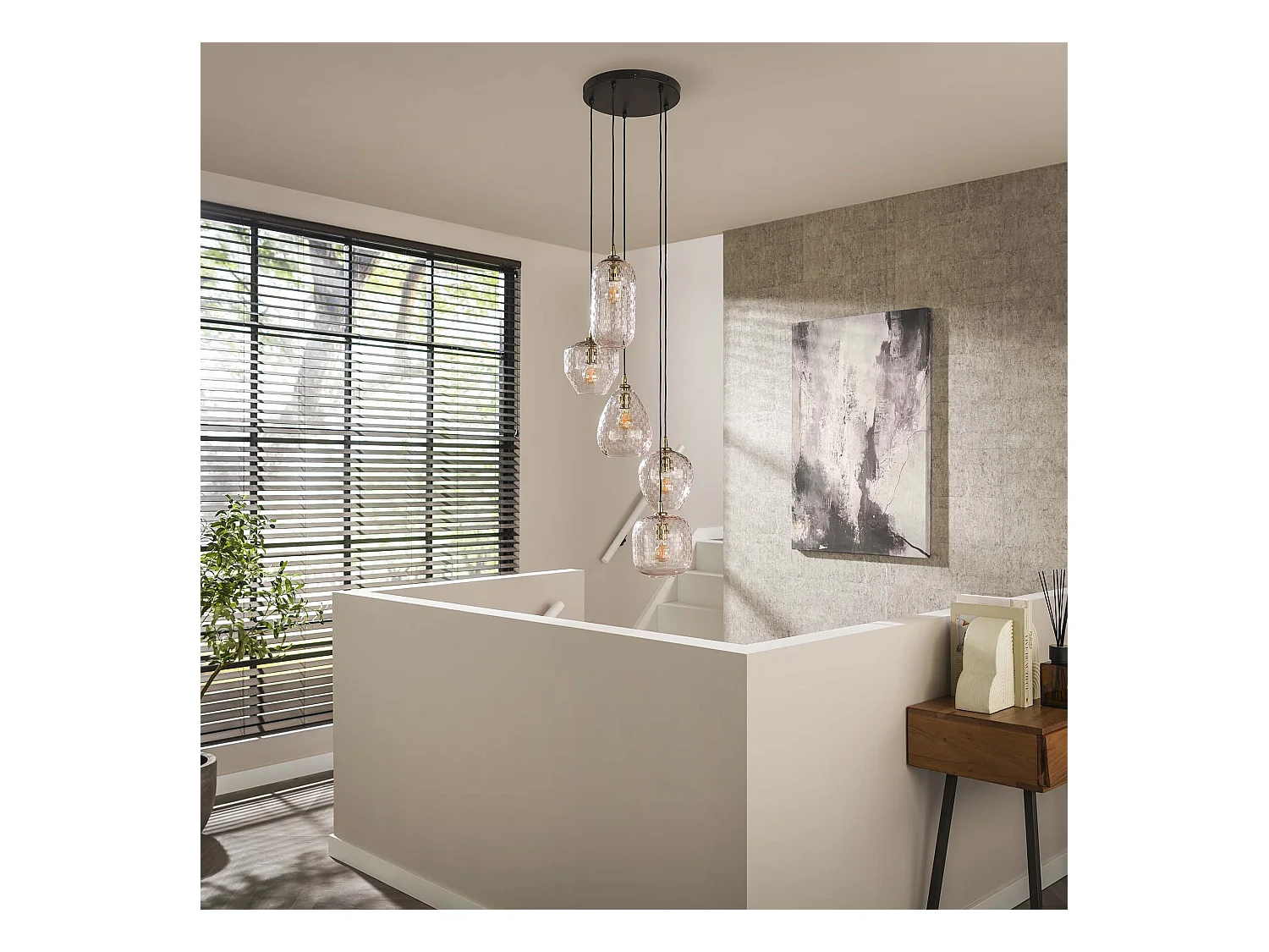 Hanglamp 5L Patch Pattern Getrapt - Diamond Glass