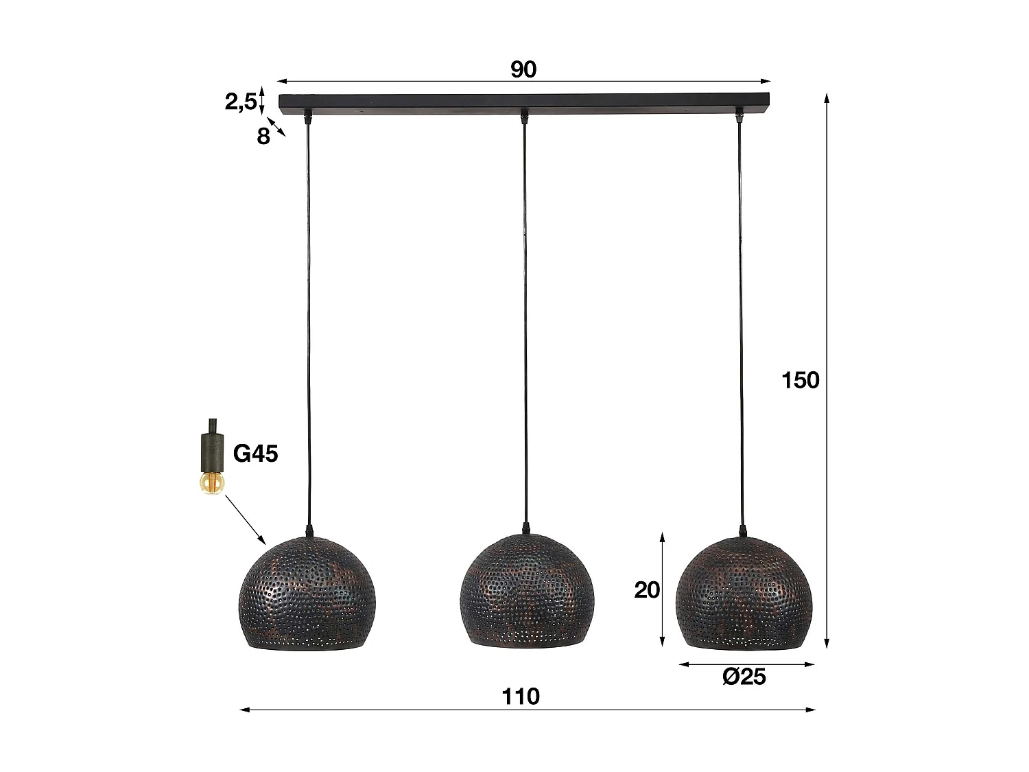 Suspension - 3xØ25 Demi-Lunes Métal Suspensions - Transpart