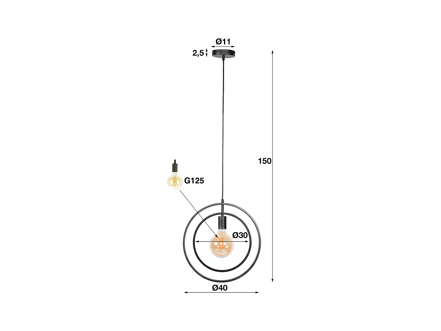 Suspension industrielle - 1 lampe - Tourner autour - Noir