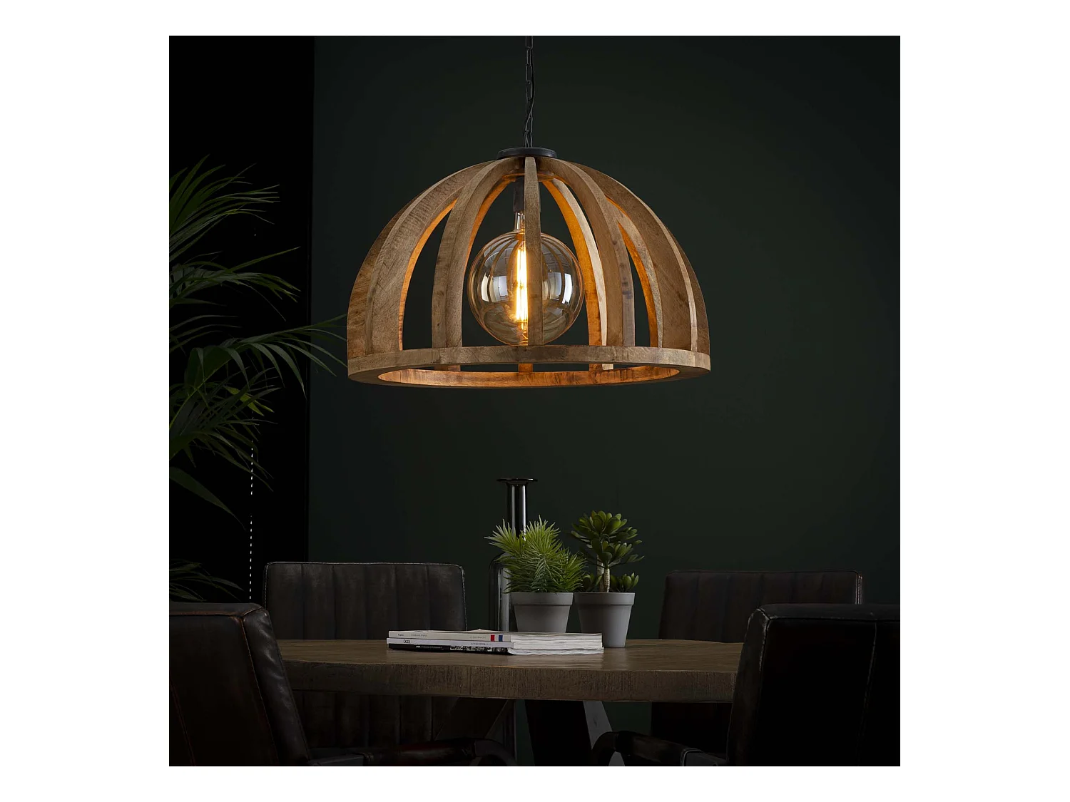 Pendelleuchte - Gebogene Holzstäbe Ø60 - Mango natur
