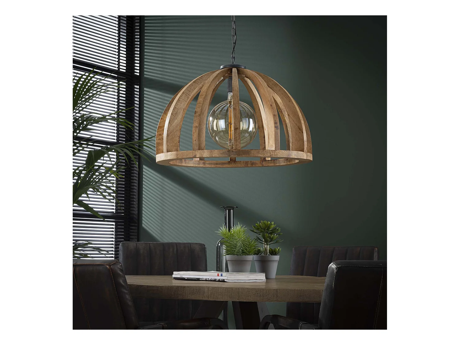 Pendelleuchte - Gebogene Holzstäbe Ø60 - Mango natur