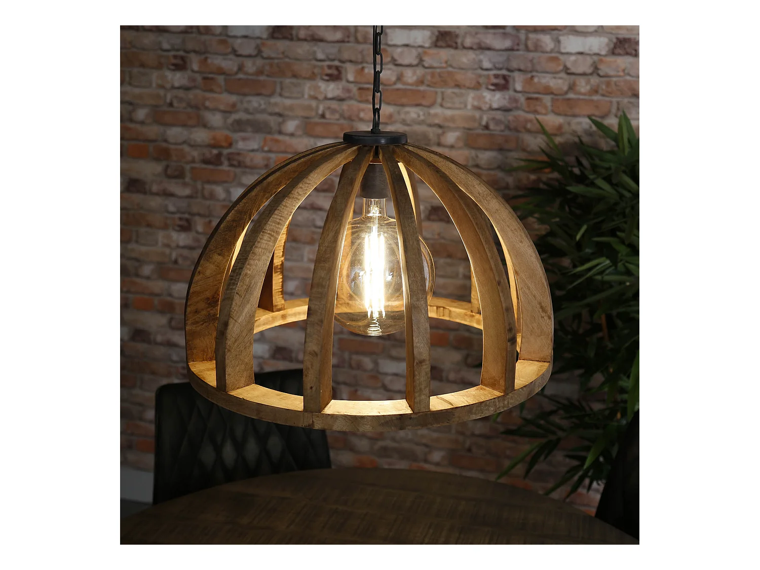 Pendelleuchte - Gebogene Holzstäbe Ø60 - Mango natur