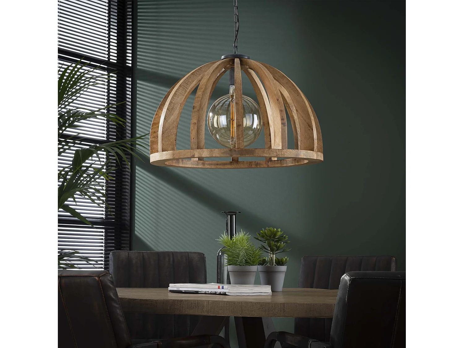 Suspension - Barres de bois courbées Ø60 - Manguier naturel