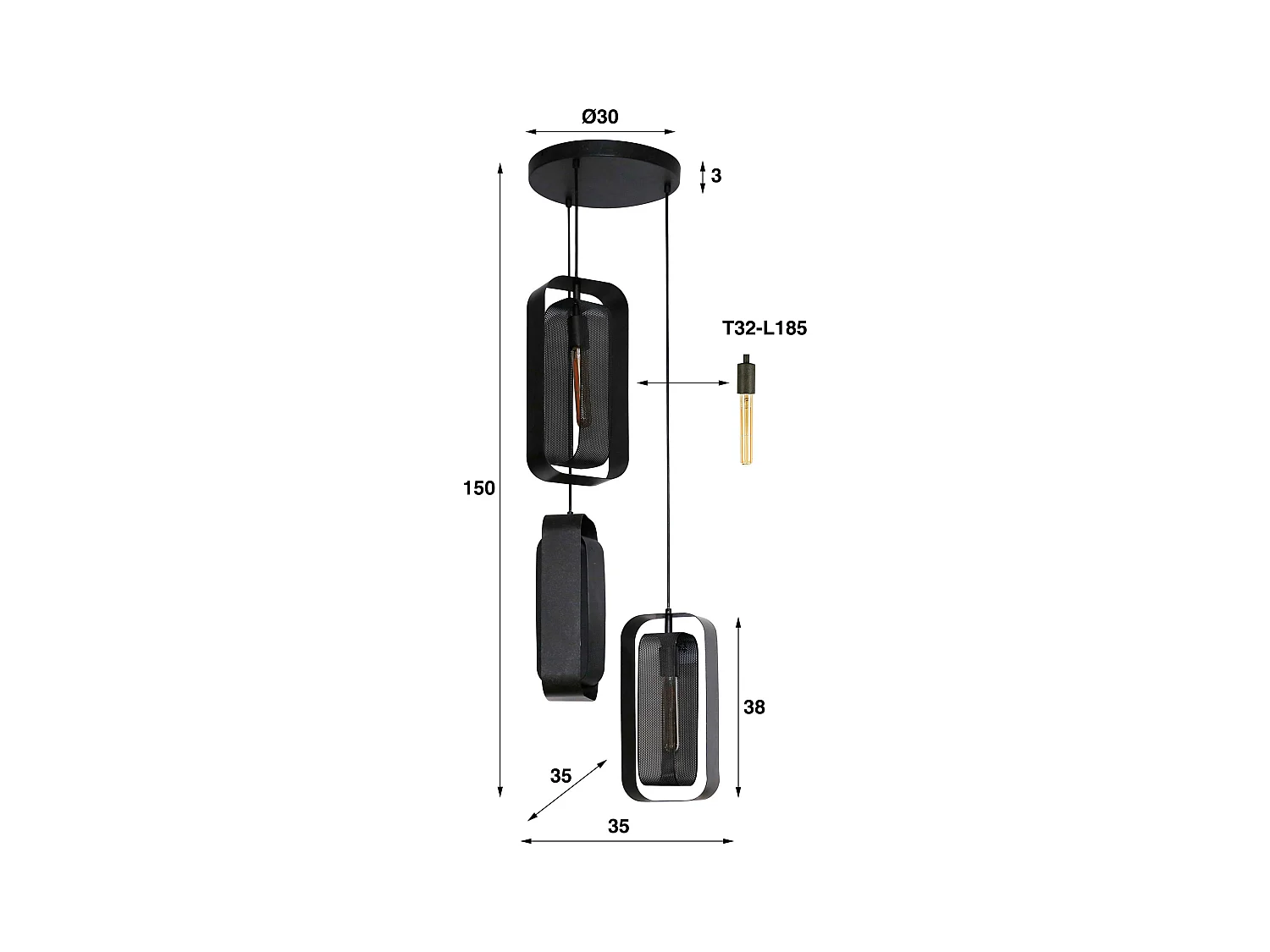 Pendelleuchte 3L Mesh Rotate - Arctic Black