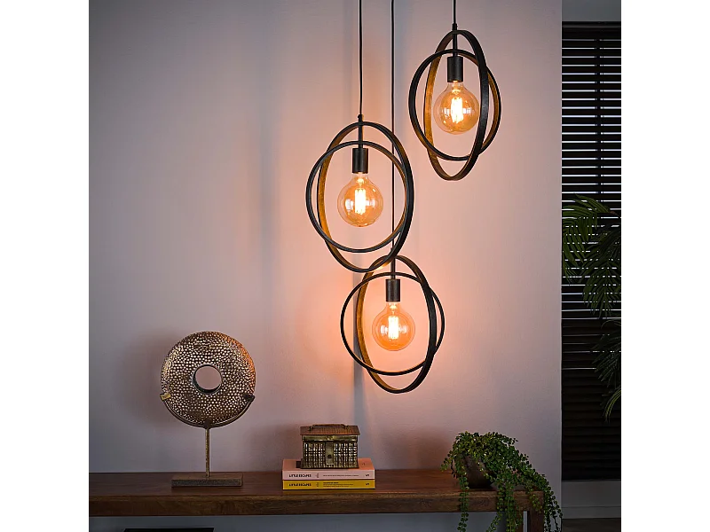 Lámpara colgante de 3 luces - Turn Around - Negra - Industrial