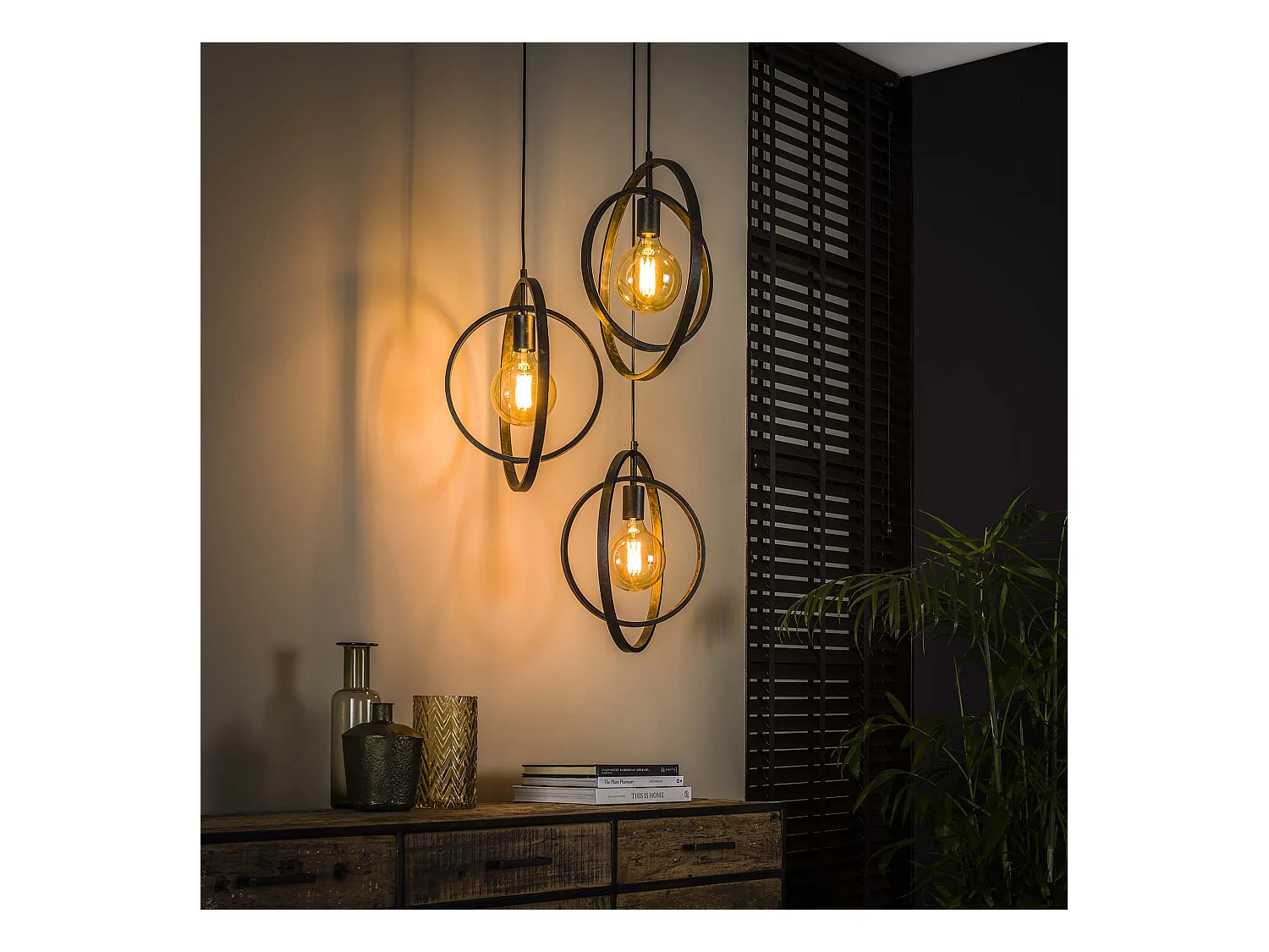 Suspension 3 lampes - Turn Around - Noir - Industriel