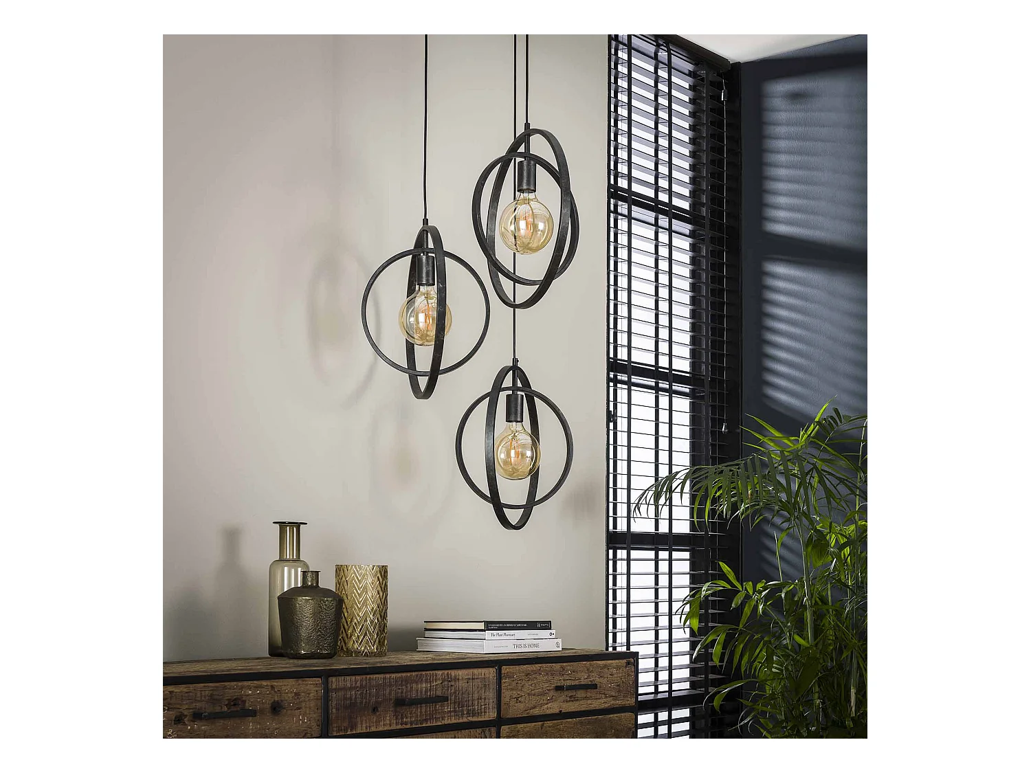 Suspension 3 lampes - Turn Around - Noir - Industriel