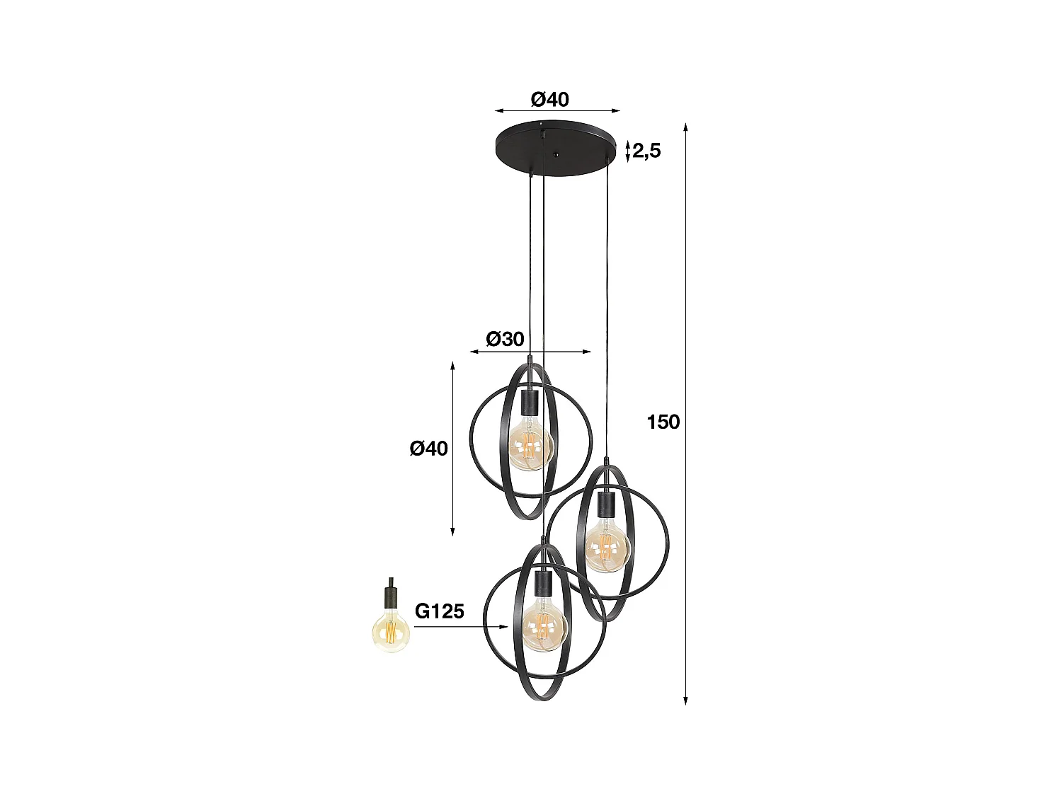 Suspension 3 lampes - Turn Around - Noir - Industriel