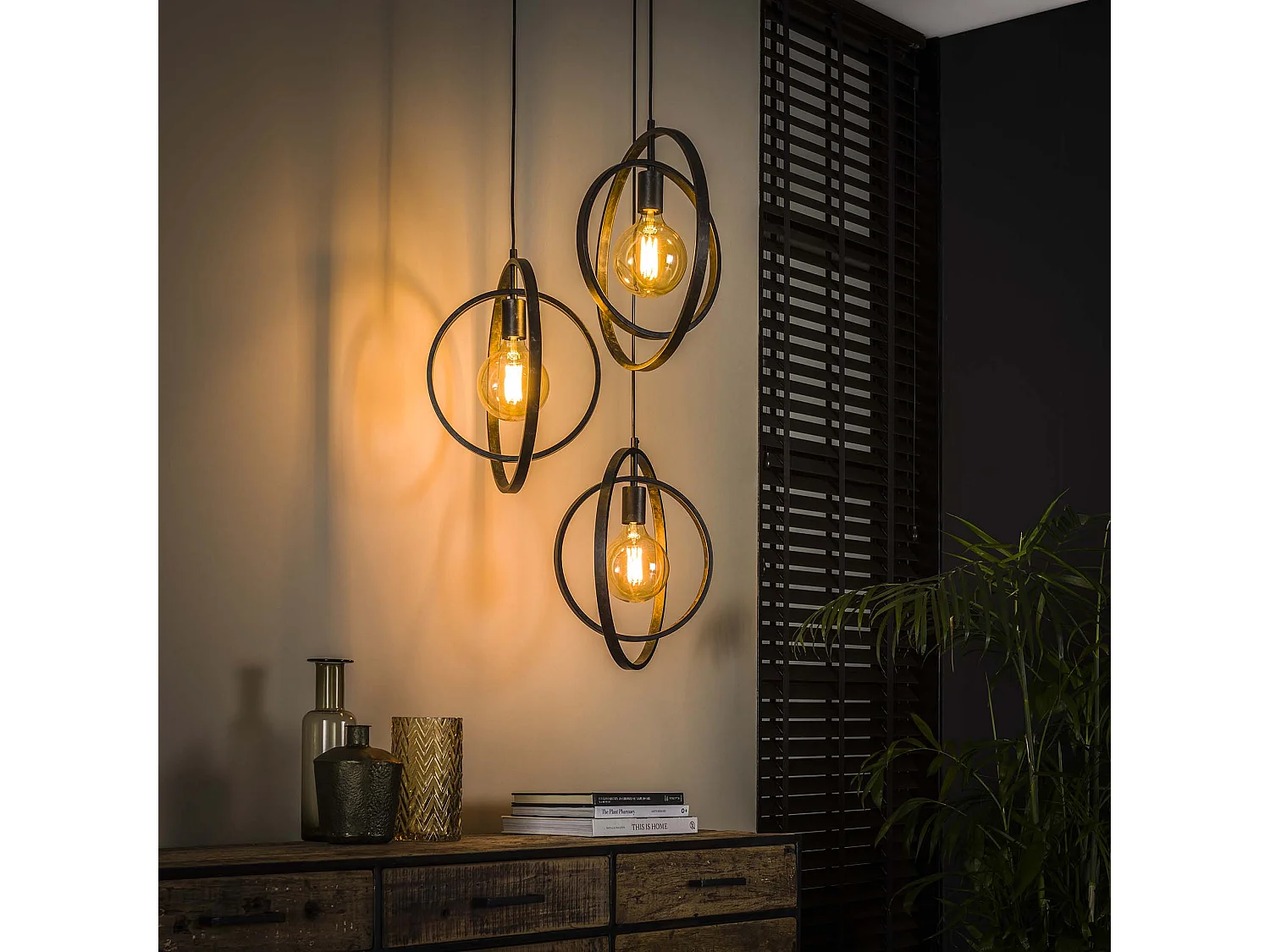 Hanglamp met 3 Lampen - Turn Around - Zwart - Industrieel