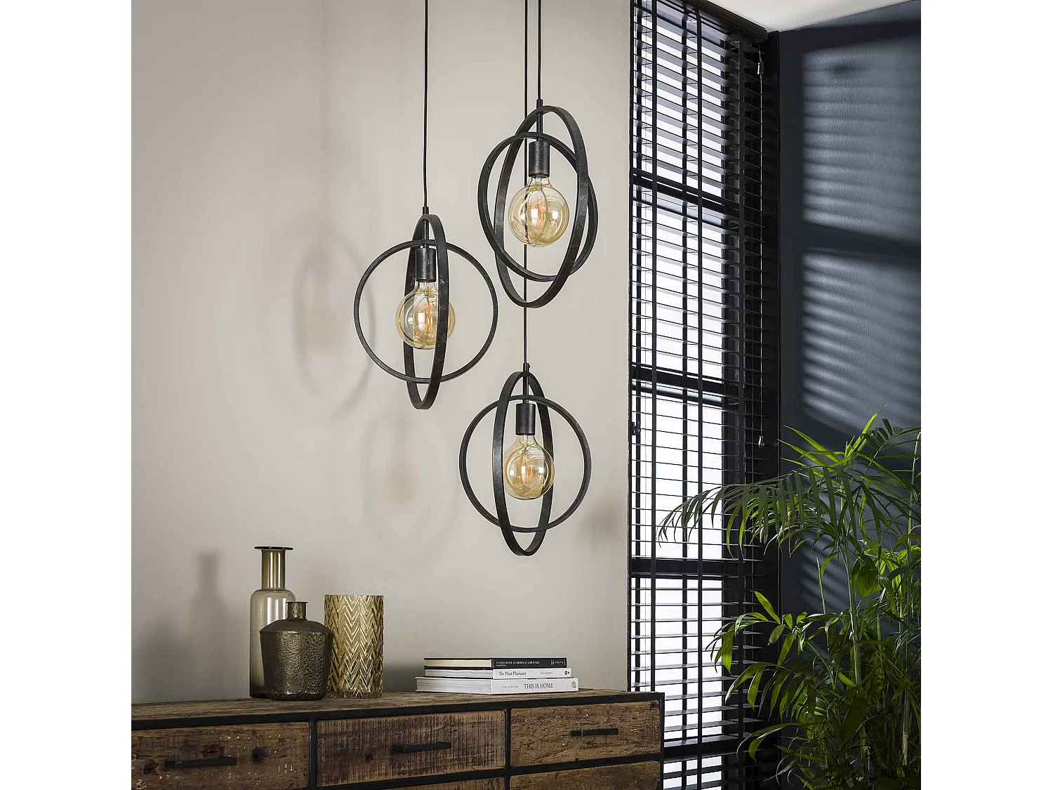 Hanglamp met 3 Lampen - Turn Around - Zwart - Industrieel