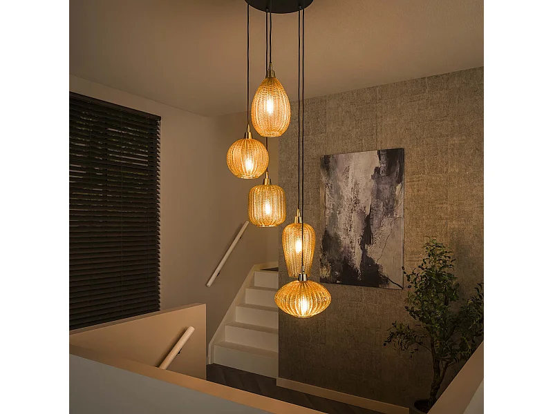 Suspension 5L en forme de V à motif étagé - Verre ambré