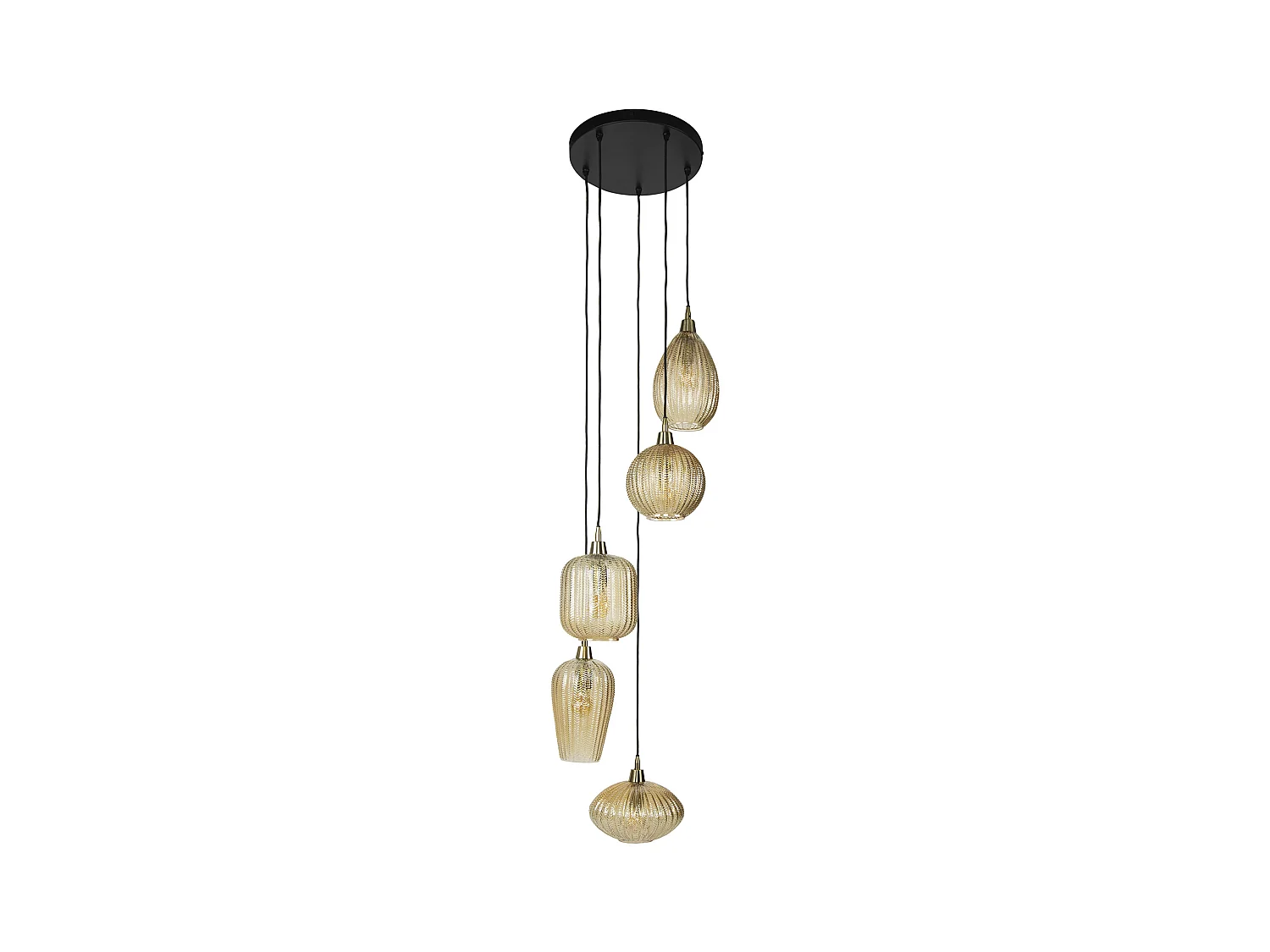 Pendelleuchte 5L V-Form Muster abgestuft - Bernstein Glas
