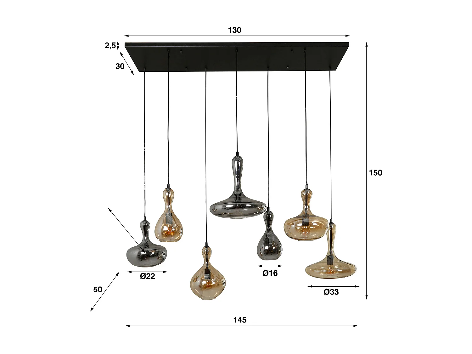 Lámpara colgante 4+3 Carafe - Negro Ártico