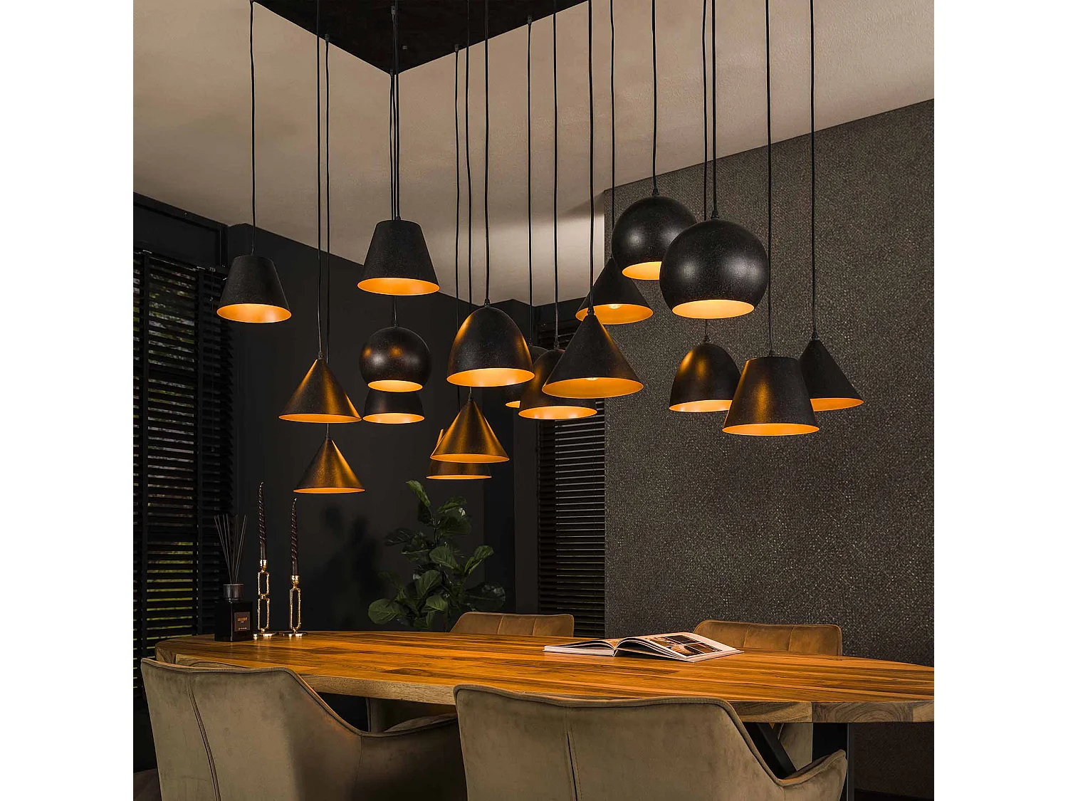 Lámpara colgante XXL de 18 l con pantalla metálica - Negro Ártico