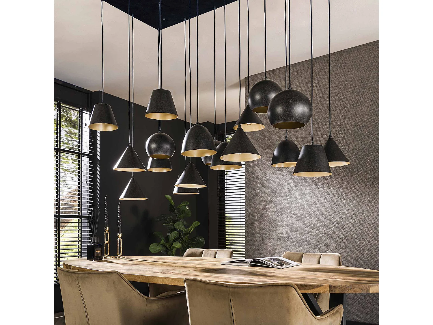 Lámpara colgante XXL de 18 l con pantalla metálica - Negro Ártico