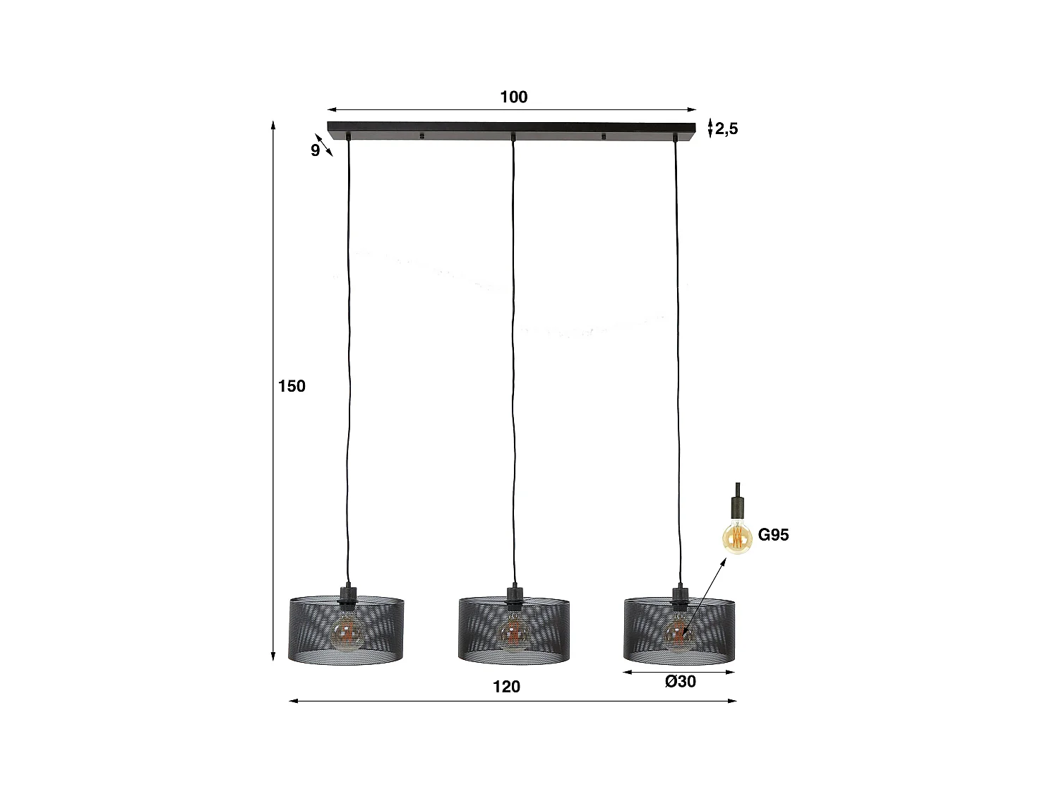 Pendelleuchte 3L Mesh Round - Arctic Black