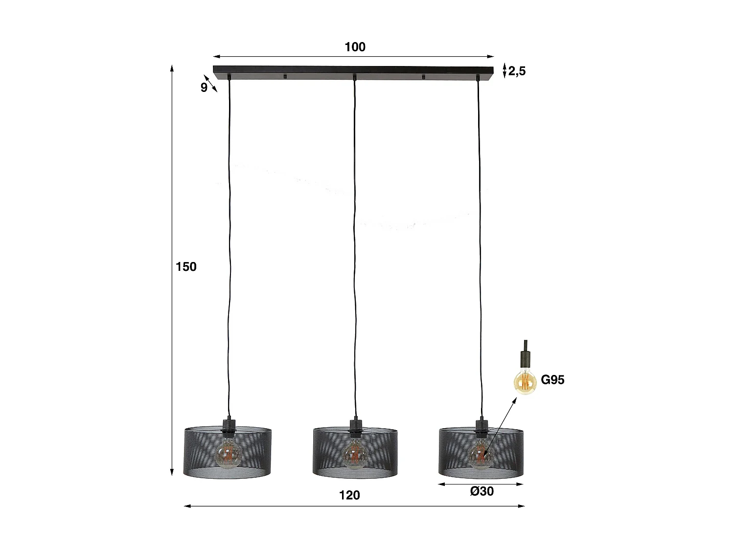 Suspension 3L Mesh Ronde - Noir Artic