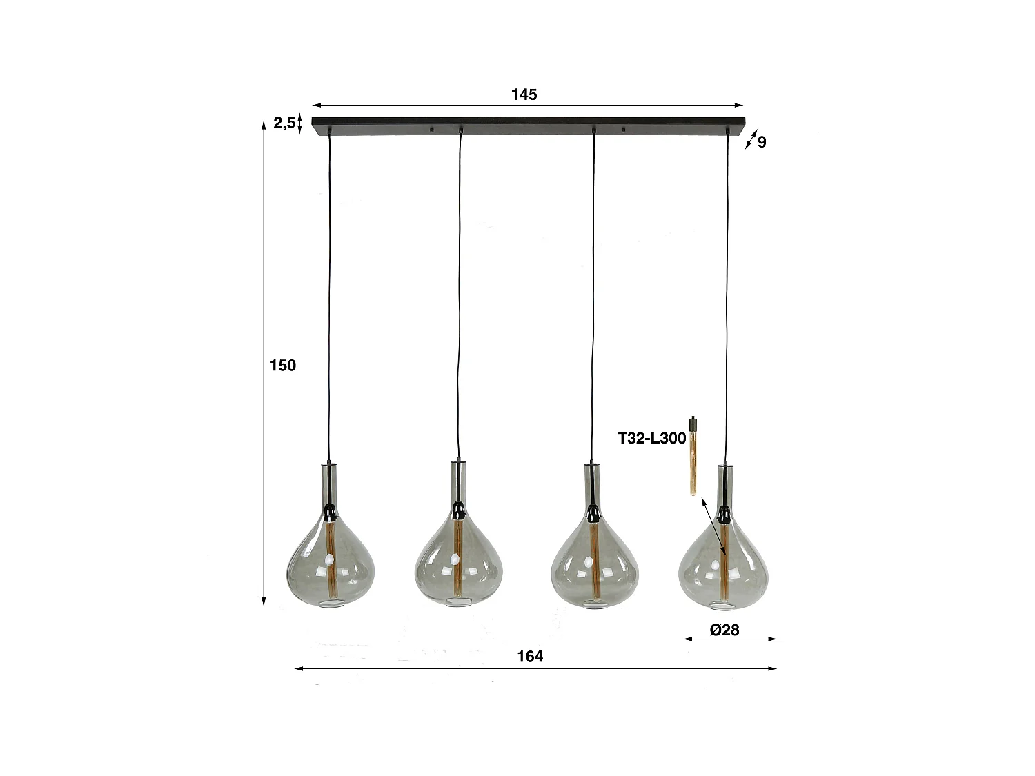 Suspension 4L Drop Smoke Glass - Noir Artic