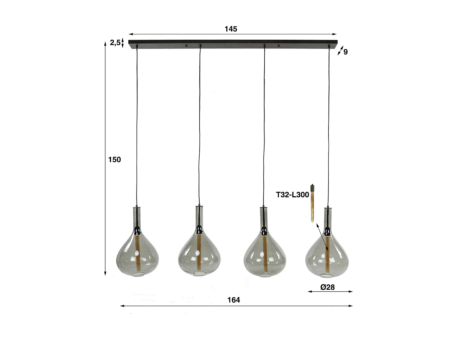 Suspension 4L Drop Smoke Glass - Noir Artic