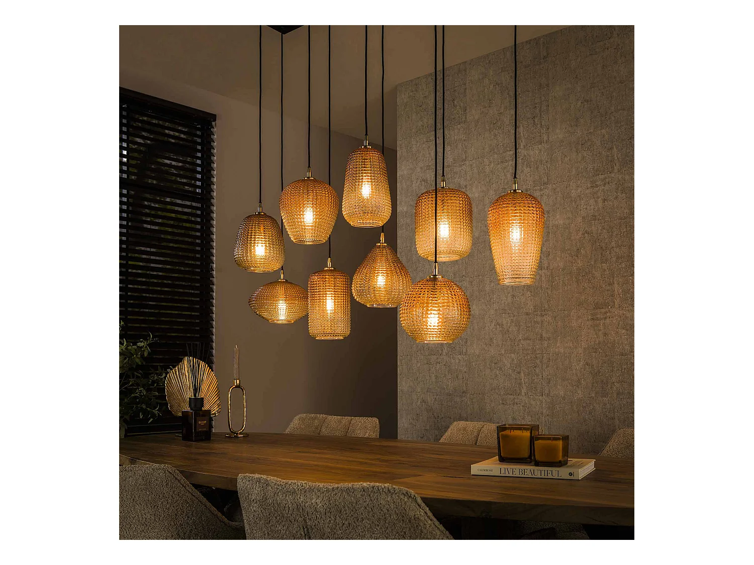 Suspension 5+4 points - Verre ambré