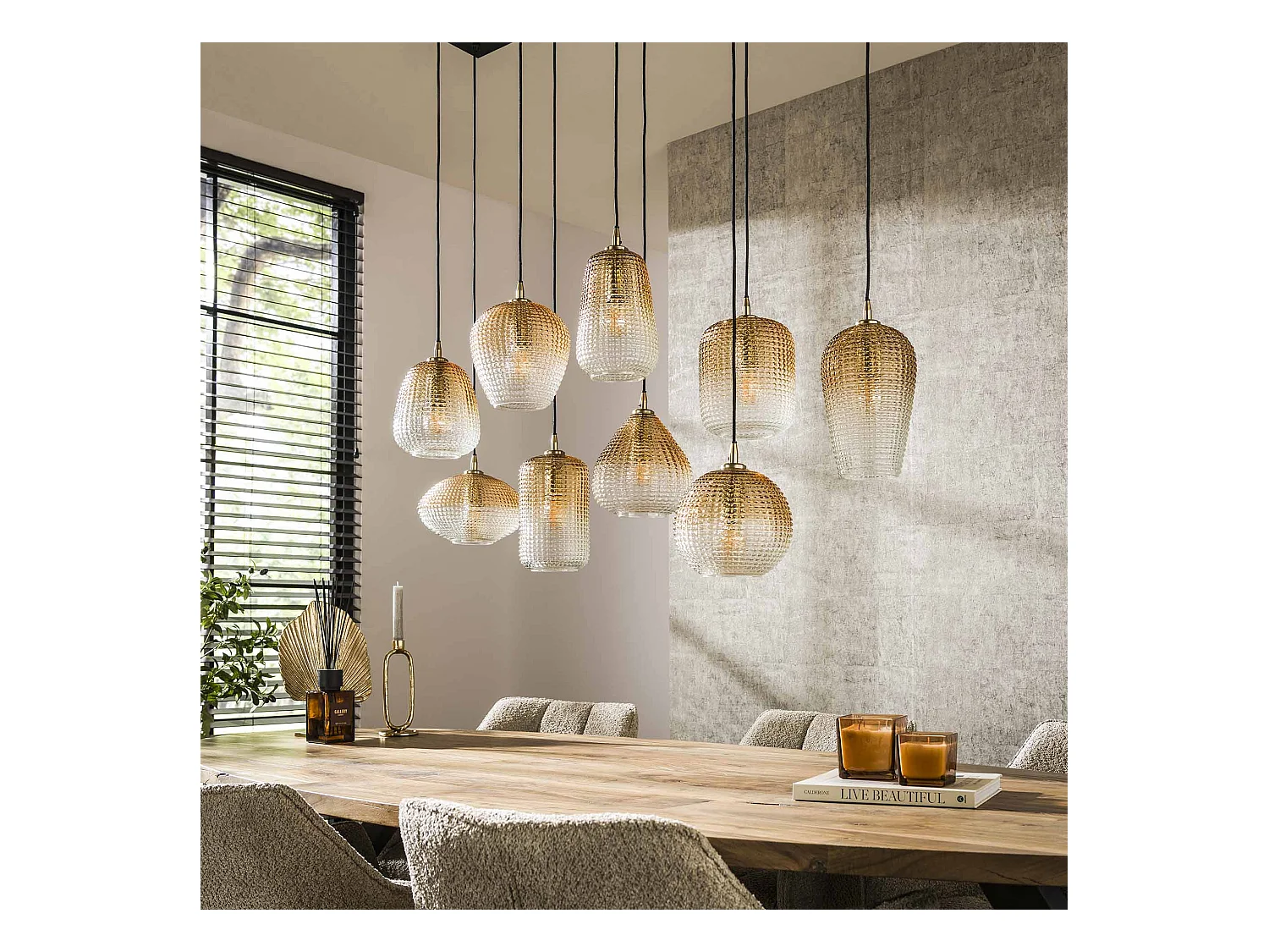 Hanglamp 5+4 Dot Pattern - Amberkleurig Glas