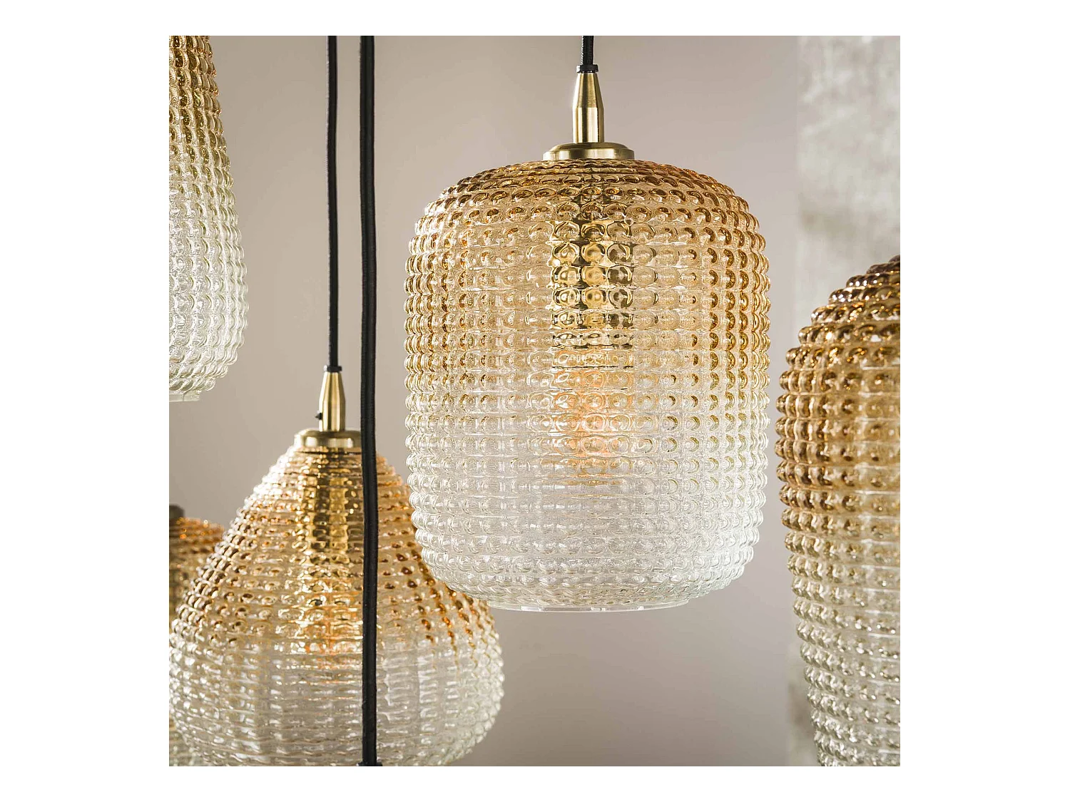 Hanglamp 5+4 Dot Pattern - Amberkleurig Glas