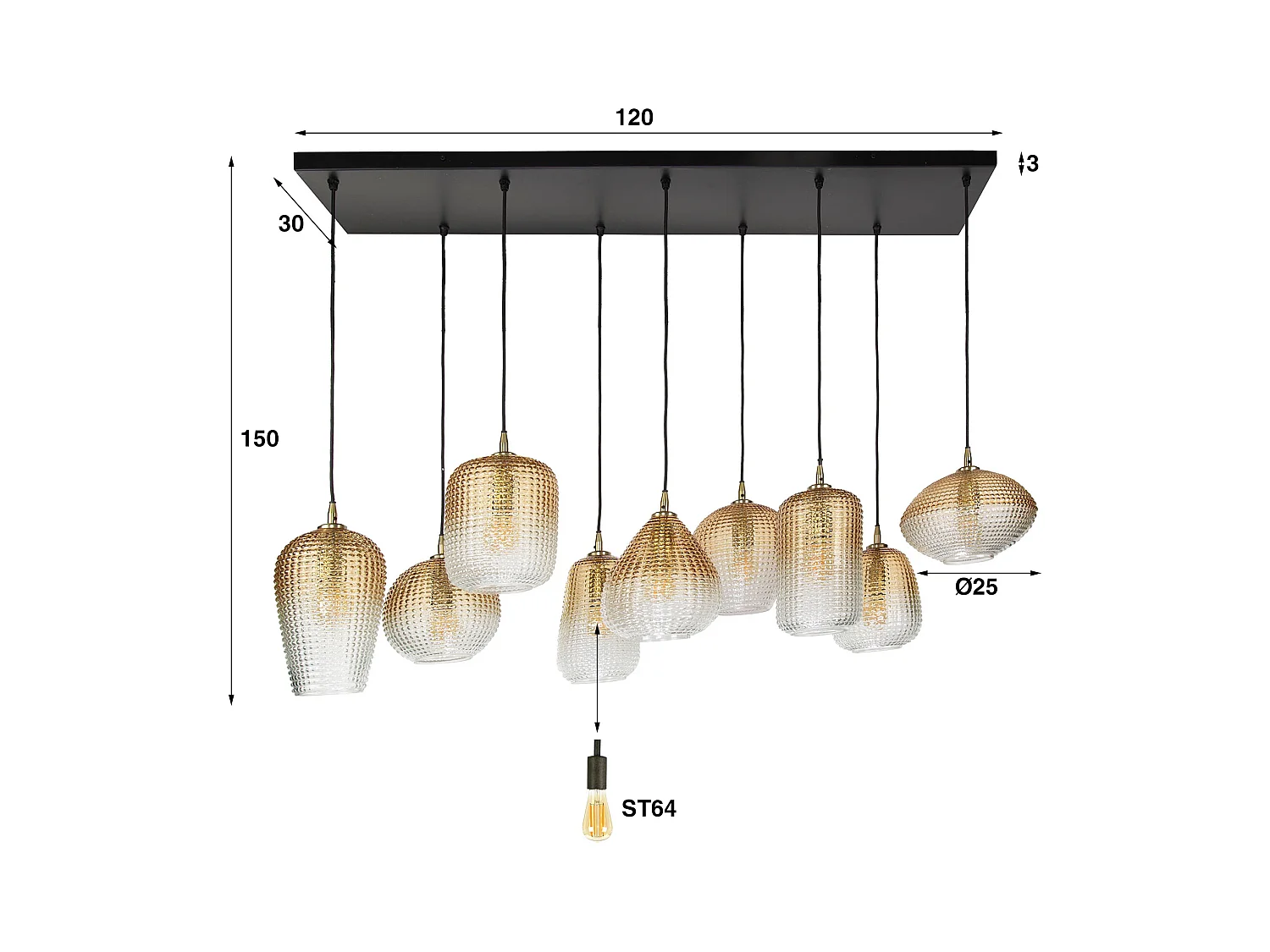 Hanglamp 5+4 Dot Pattern - Amberkleurig Glas