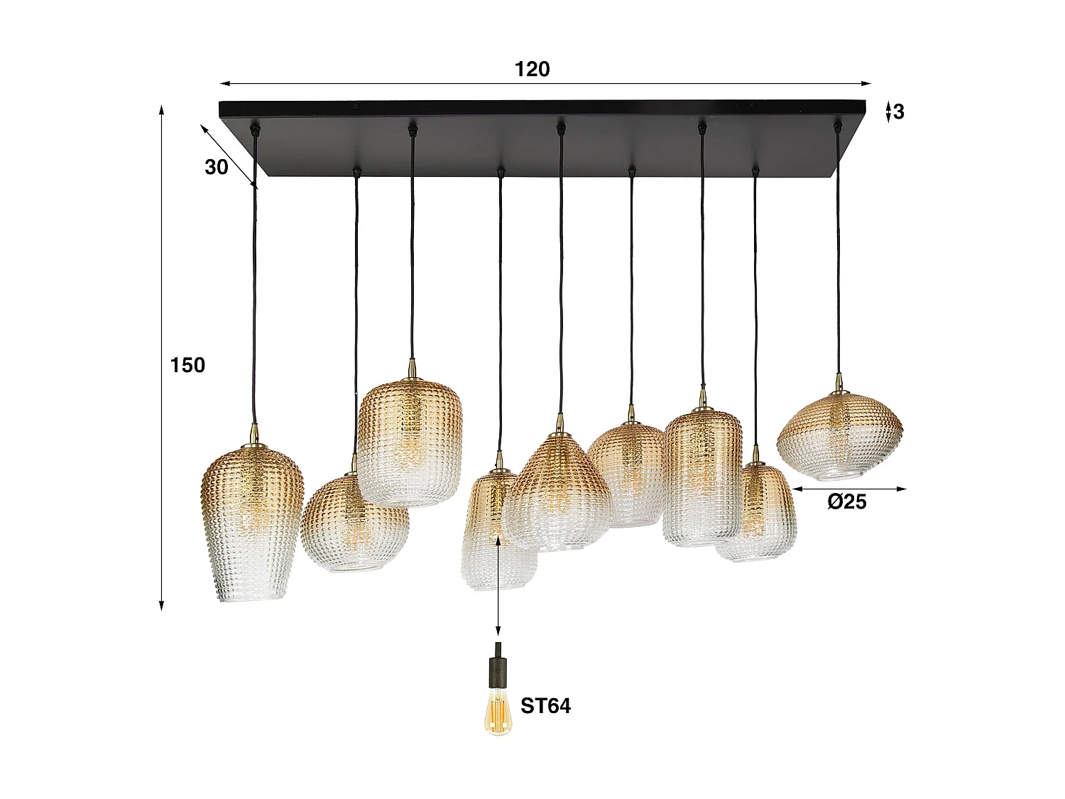 Pendelleuchte 5+4 Punktmuster - Bernsteinglas
