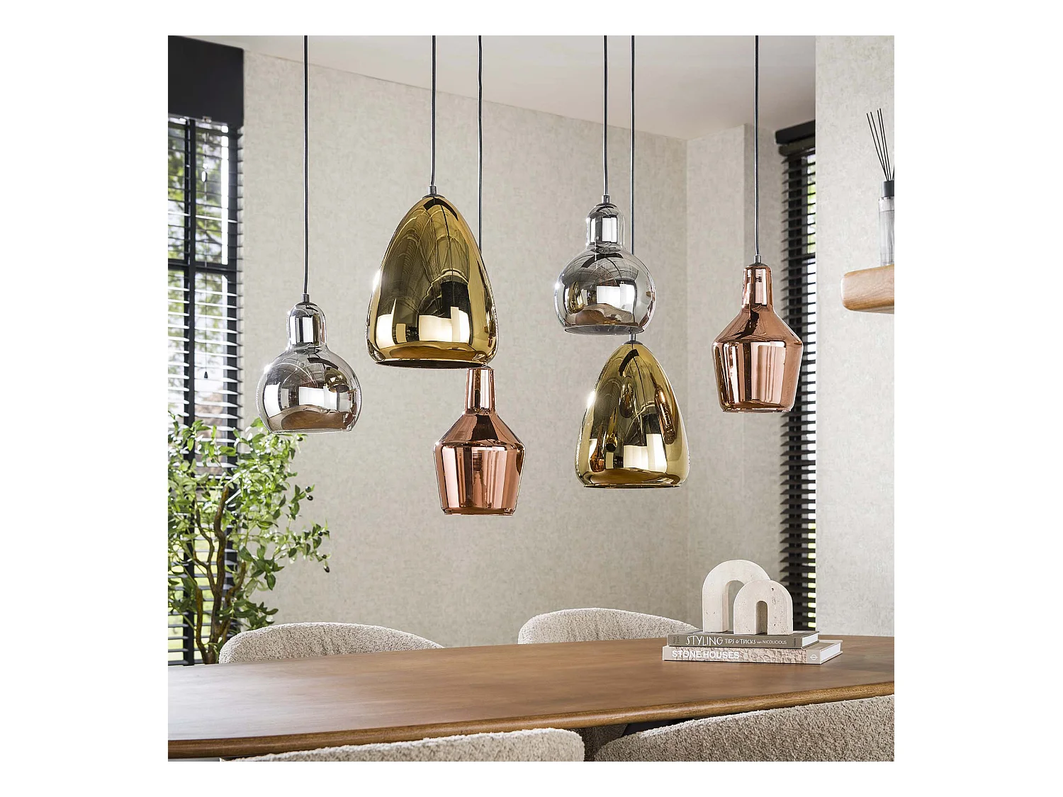 Pendelleuchte 3+3 Mix - Glas Tricolore - Arktisschwarz
