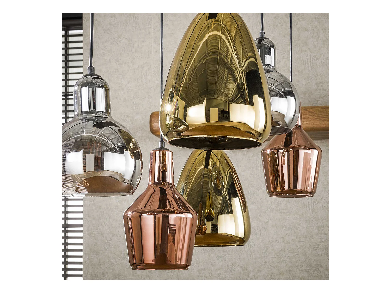 Pendelleuchte 3+3 Mix - Glas Tricolore - Arktisschwarz