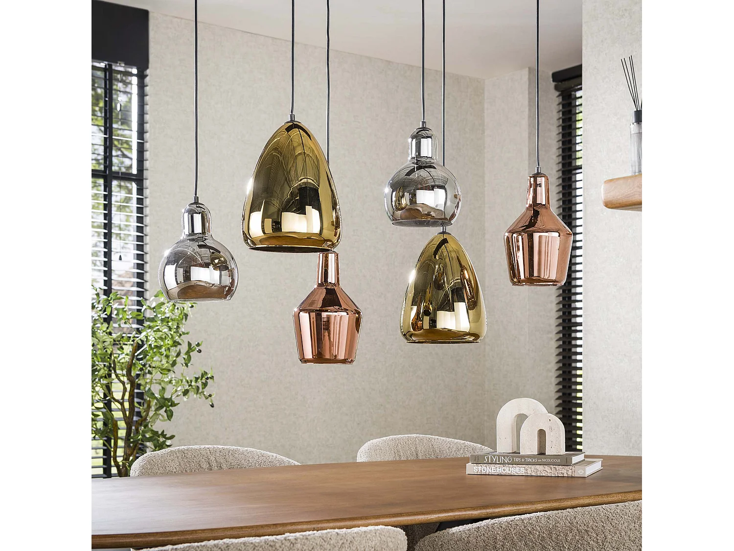 Hanglamp 3+3 Mix - Glass Tricolore - Artic zwart