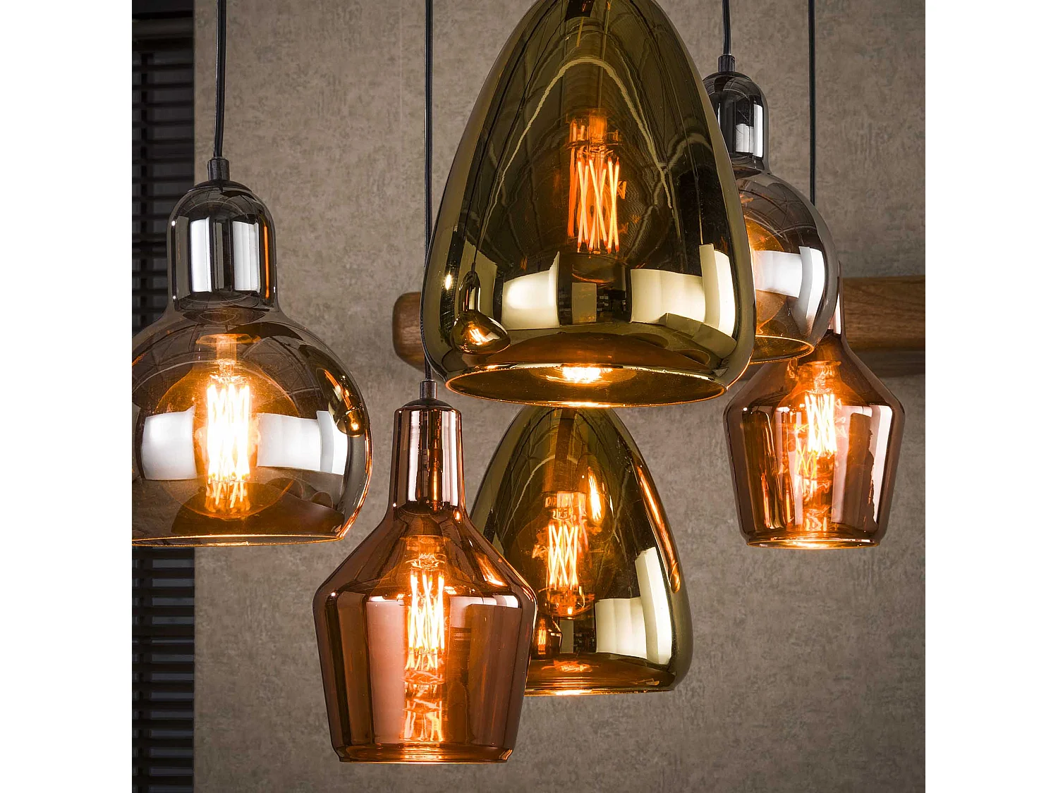 Hanglamp 3+3 Mix - Glass Tricolore - Artic zwart